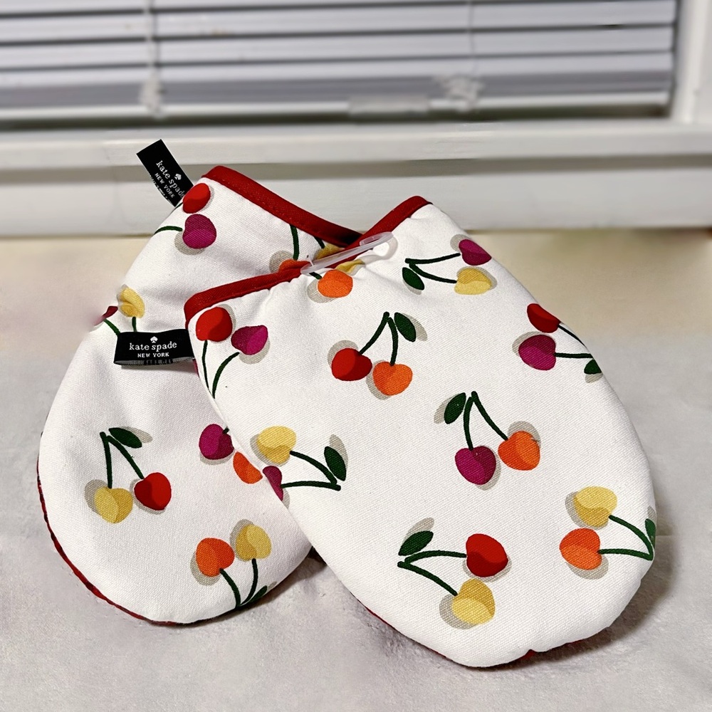 Kate Spade Red and White Cherry Oven Mitts - Picture 2 of 4